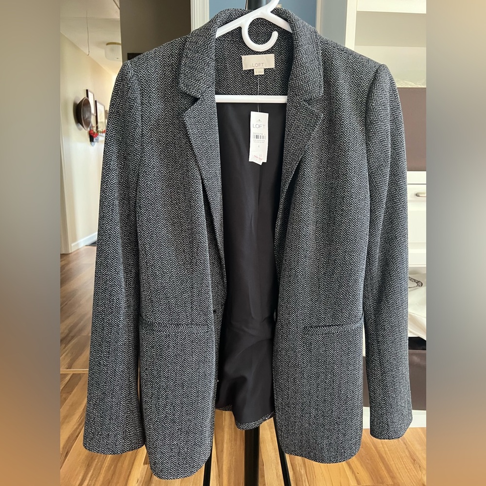 LOFT Women's Gray Herringbone Blazer